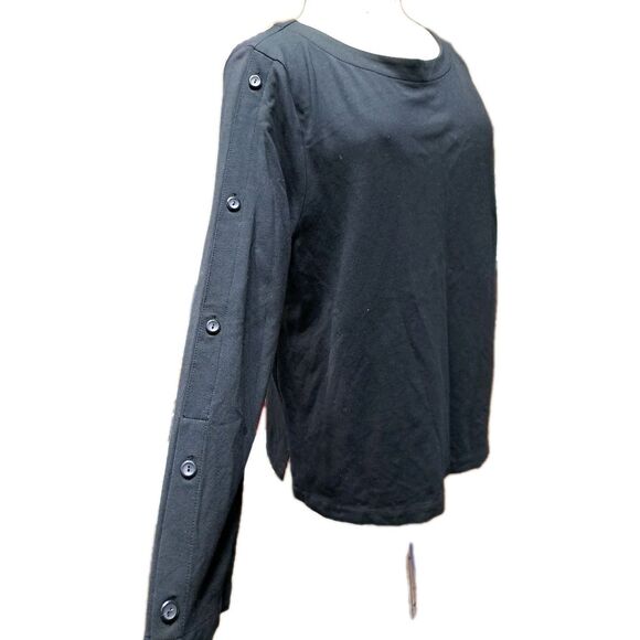 J.Jill Ponte Knit Top Black  Button Detail Sleeve Tee Shirt Heavyweight - Picture 2 of 8